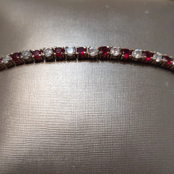 Charming Red Ruby and White Stone Vermeil Braclet - Picture 2 of 8